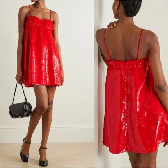 GANNI Fiery Red Sequins Mini Dress - Picture 1 of 8